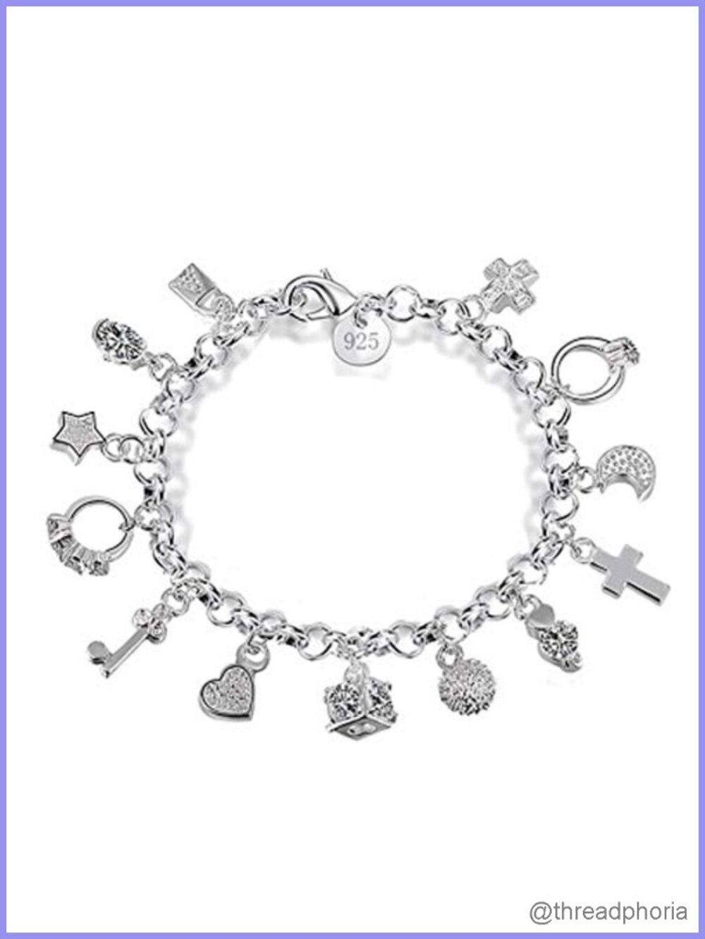 S925 Sterling Silver Multi Pendant Charm Bracelet for Women